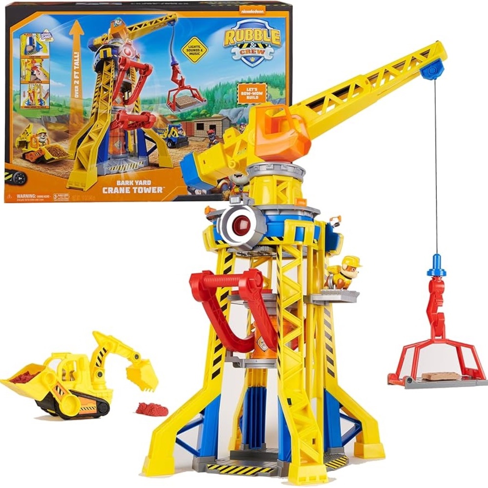 🗼Bark Yard Crane Tower Playset with Rubble Action Figure, Toy Bulldozer Kinetic